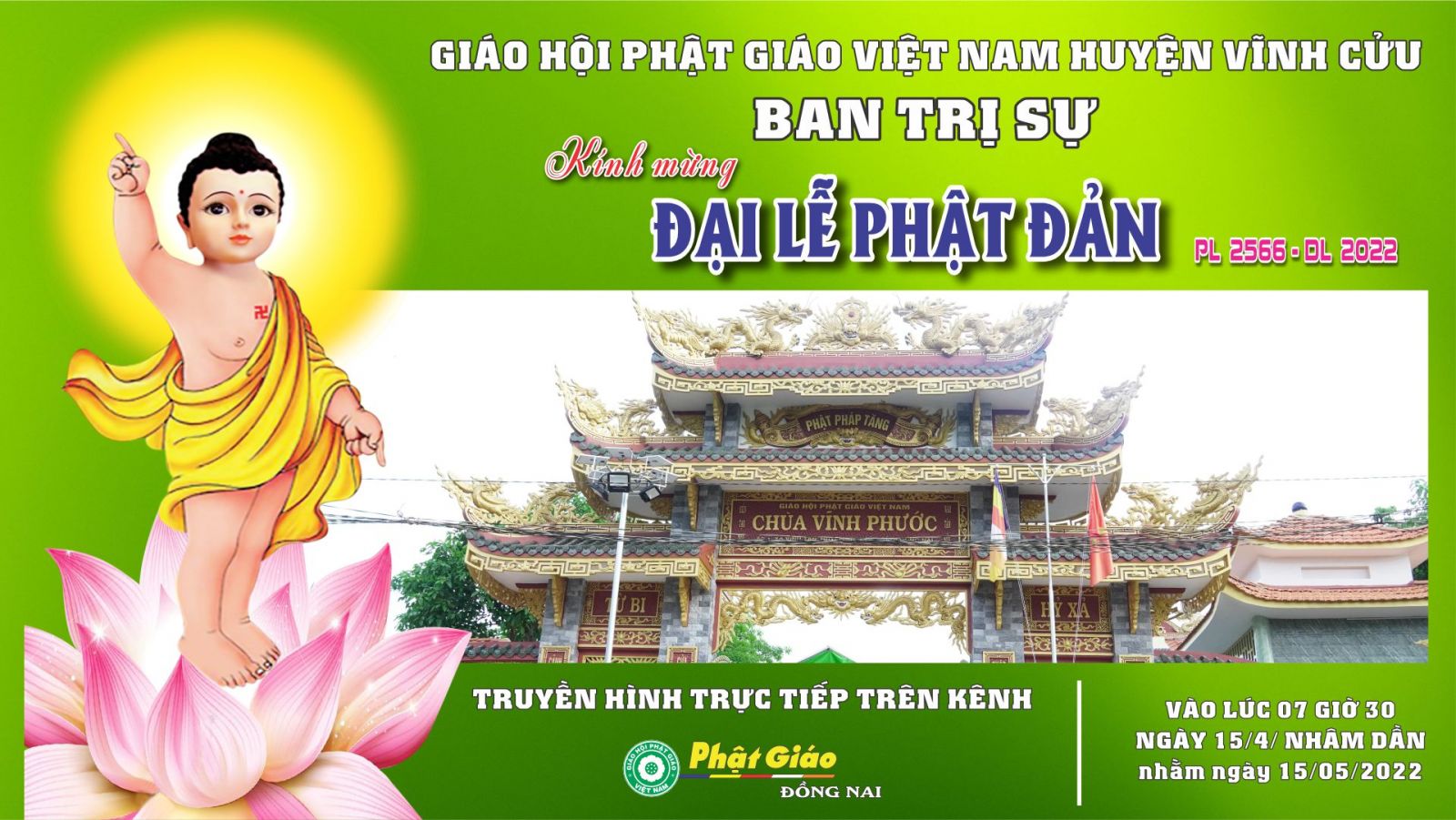 Trực tiếp: Ban Trị sụ GHPGVN huyện Vĩnh Cửu - tổ chức Đại lễ Phật Đản PL 2566 - DL 2022.