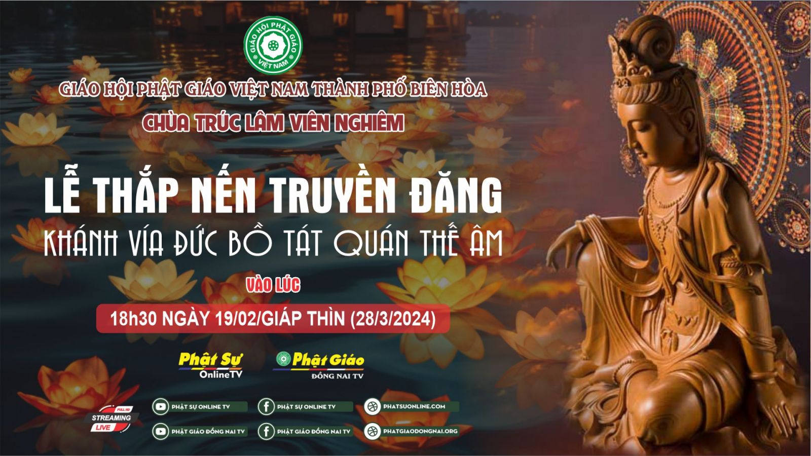 [Trực tiếp: Lễ thắp nến truyền đăng Khánh vía đức Quán Thế Âm Bồ Tát tại Chùa Trúc Lâm Viên Nghiêm