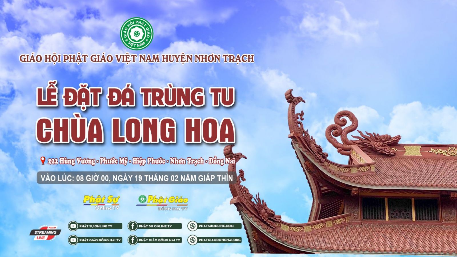 [Trực tiếp: Trang nghiêm lễ đặt đá trùng tu Chùa Long Hoa - huyện Nhơn Trạch, Đồng Nai